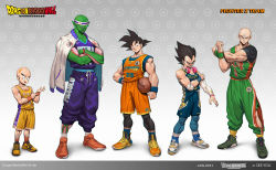 Rule 34 | 5boys, :d, alternate costume, artist name, bald, ball, bandaid, bandaid on head, bare shoulders, basketball, basketball (object), basketball uniform, black hair, black shirt, blue shirt, blue shorts, brown footwear, collarbone, colored skin, copyright name, crossed arms, dated, dragon ball, extra eyes, full body, gradient background, green pants, green shirt, green skin, grey background, grey jacket, headphones, headphones around neck, height difference, highres, jacket, jacket on shoulders, kuririn, long hair, looking at viewer, male focus, multiple boys, muscular, muscular male, open mouth, orange footwear, orange shirt, orange shorts, orange vest, pants, piccolo, pointy ears, purple pants, purple shirt, see you, serious, shirt, shoes, short sleeves, shorts, smile, son goku, spiked hair, sportswear, standing, tenshinhan, vegeta, vest, white footwear, wristband