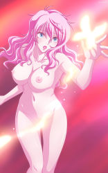 Rule 34 | 00s, 1girl, blue eyes, blush, breasts, bug, butterfly, censored, convenient censoring, curly hair, feldt grace, glowing, gundam, gundam 00, highres, bug, large breasts, long hair, nipples, nude, pink hair, solo, tadano akira