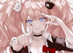 Rule 34 | 1girl, blue eyes, danganronpa (series), enoshima junko, highres, index finger raised, nozz177, pointing, pointing at viewer, solo