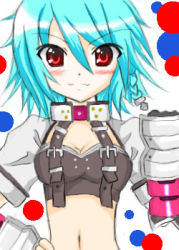 Rule 34 | 10s, blue hair, blush, bunny (trickster), gloves, lowres, midriff, red eyes, solo, trickster (ntreev soft)
