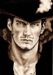 Rule 34 | 1boy, black hair, dracule mihawk, facial hair, hat, hat feather, jewelry, looking at viewer, male focus, mustache, necklace, one piece, open clothes, open shirt, photorealistic, popped collar, realistic, shirt, signature, solo, yellow eyes