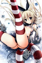 Rule 34 | &gt; &lt;, 10s, 1girl, :3, absurdres, anchor, ass, black eyes, black panties, blonde hair, blush, breasts, butt crack, cameltoe, closed eyes, clothes lift, elbow gloves, floating hair, gloves, hair ribbon, highres, innertube, kantai collection, karory, legs, looking at viewer, no bra, panties, puff of air, red thighhighs, rensouhou-chan, ribbon, robot, school uniform, serafuku, shimakaze (kancolle), shirt lift, simple background, small breasts, solo, star (symbol), striped clothes, striped thighhighs, swim ring, thighhighs, turret, underboob, underwear, water, white background, white thighhighs, wince, x3, | |