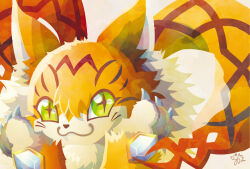 Rule 34 | 1girl, claws, digimon, digimon (creature), female focus, green eyes, meicoomon, solo
