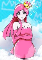Rule 34 | 1girl, breasts, cloud, cloudy sky, dress, elbow gloves, fall guy, fall guys, gloves, grey eyes, humanization, image sample, long hair, mario (series), new super mario bros. u deluxe, nintendo, pale skin, pink gloves, pink hair, ravenide, signature, sky, super crown, thighhighs, thighs, twitter sample, zettai ryouiki