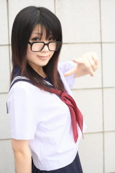 Rule 34 | character request, cosplay, glasses, highres, momoneko haru, photo (medium), school uniform, serafuku, source request