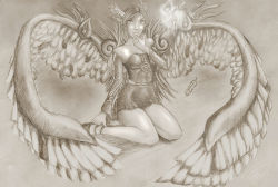Rule 34 | 2girls, dress, feathered wings, feathers, full body, monochrome, multiple girls, short dress, solo, tagme, wings, world