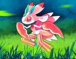 Rule 34 | arnaud tegny, creatures (company), day, from side, game freak, gen 7 pokemon, grass, highres, leg up, lurantis, nintendo, no humans, outdoors, pokemon, pokemon (creature), running, solo, standing, standing on one leg