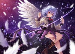 Rule 34 | 1girl, akashio (loli ace), ass, boots, bow, feathers, female focus, high heels, kishin sagume, long sleeves, looking at viewer, no panties, orange eyes, outdoors, short hair, silver hair, single wing, skirt, solo, thighs, touhou, wings