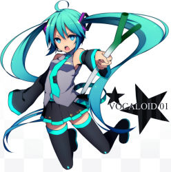 Rule 34 | + +, 1girl, aqua eyes, aqua hair, bad id, bad pixiv id, detached sleeves, female focus, full body, gradient background, hatsune miku, headset, long hair, necktie, open mouth, shirotaka (5choume), simple background, skirt, solo, spring onion, thighhighs, twintails, vocaloid, white background