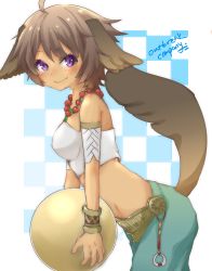 Rule 34 | 10s, absurdres, ahoge, animal ears, bad id, bad pixiv id, ball, bracelet, elbia hernaiman, highres, jewelry, kjula, lots of jewelry, midriff, necklace, outbreak company, purple eyes, solo, tail, wolf ears, wolf tail