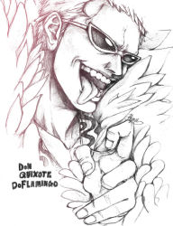 Rule 34 | 1boy, character name, donquixote doflamingo, feather boa, graphite (medium), male focus, monochrome, one piece, open mouth, rhymee, short hair, solo, sunglasses, tongue, tongue out, traditional media