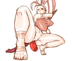 Rule 34 | 1girl, :3, ahoge, anal, anal object insertion, bad id, bad pixiv id, barefoot, bottomless, breasts, capcom, censored, crop top, dildo, double dildo, double penetration, huge ahoge, huge breasts, ibuki (street fighter), kunai, long hair, multiple penetration, ninja, object insertion, pointless censoring, ponytail, sex toy, solo, spread legs, squatting, street fighter, street fighter iii (series), tate (mzn005), vaginal, vaginal object insertion, very long hair, weapon