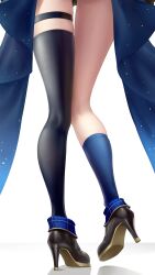 Rule 34 | 1girl, absurdres, ankle boots, asymmetrical legwear, black thighhighs, blue socks, boots, from behind, high heel boots, high heels, highres, hololive, hoshimachi suisei, legs, lower body, mismatched legwear, out-of-frame censoring, plaid, shoe soles, single sock, single thighhigh, skindentation, socks, somebody (leiking00), sparkle print, thigh strap, thighhighs, thighs, virtual youtuber