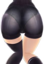 Rule 34 | 1girl, ass, ass focus, black thighhighs, bodystocking, furutaka (kancolle), kantai collection, panties, shu636, single thighhigh, socks, solo, thigh gap, thighhighs, thighs, underwear, white background