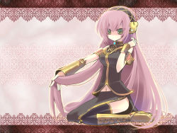Rule 34 | bad id, bad pixiv id, boots, green eyes, knee boots, long hair, megurine luka, pink hair, sitting, solo, tahya, thighhighs, vocaloid