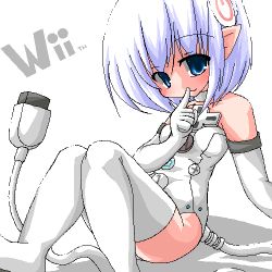 Rule 34 | artist request, blue eyes, console, lowres, nintendo, oekaki, personification, thighhighs, white hair, wii-tan