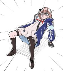 Rule 34 | 1girl, all fours, asymmetrical legwear, bendy straw, black legwear, blonde hair, blue eyes, body bridge, bubble tea, bubble tea challenge, commentary request, drinking straw, drinking straw in mouth, flat chest, girls&#039; frontline, gloves, hair ribbon, jacket, medium hair, one side up, ribbon, shaded face, solo, st ar-15 (girls&#039; frontline), sweat, nervous sweating, thigh strap, trembling, uneven legwear, wavy mouth, wtfman