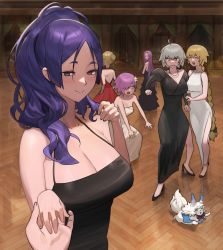 Rule 34 | 6+girls, absurdres, bare shoulders, black dress, blush, breasts, cleavage, closed mouth, collarbone, dress, fate/apocrypha, fate/extra, fate/grand order, fate/stay night, fate (series), fou (fate), highres, holding hands, hood (james x), jeanne d&#039;arc (fate), jeanne d&#039;arc (ruler) (fate), jeanne d&#039;arc alter (avenger) (fate), jeanne d&#039;arc alter (fate), large breasts, long hair, looking at viewer, mash kyrielight, medusa (fate), medusa (rider) (fate), minamoto no raikou (fate), multiple girls, nero claudius (fate), nero claudius (fate) (all), nero claudius (fate/extra), parted bangs, purple eyes, purple hair, smile