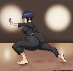 Rule 34 | 1girl, ass, ass focus, barefoot, black hair, breasts, highres, huge ass, hyuuga hinata, large breasts, purple eyes, naruto, naruto (series), nimebooty, no pupils, pupiless eyes, short hair, sideboob, solo, source request, tagme