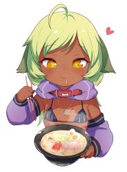 Rule 34 | 1girl, ahoge, animal ears, bikini, black bikini, bowl, chopsticks, closed mouth, collar, commentary request, dark-skinned female, dark skin, detached sleeves, done (donezumi), drooling, fang, fang out, food, green hair, heart, highres, holding, holding bowl, holding chopsticks, long hair, long sleeves, orange eyes, original, puffy long sleeves, puffy sleeves, purple sleeves, red collar, saliva, simple background, solo, swept bangs, swimsuit, titi-chan (nezumi inu), upper body, wavy mouth, white background