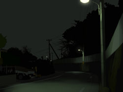 Rule 34 | lamppost, match (idleslumber), night, no humans, original, outdoors, power lines, road, utility pole