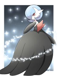 alternate_color black_dress black_gloves blue_hair bob_cut colored_skin creatures_(company) dress elbow_gloves game_freak gardevoir gen_3_pokemon gloves h_k225 hair_over_one_eye highres mega_gardevoir mega_pokemon nintendo pokemon pokemon_(creature) shiny_pokemon smile sparkle strapless strapless_dress white_skin