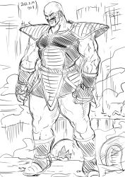 Rule 34 | 2boys, armor, bald, boots, building, butcha-u, dated, destruction, dragon ball, dragonball z, facial hair, gloves, greyscale, grin, hole, male focus, monochrome, monochrome, multiple boys, muscular, mustache, nappa, scouter, signature, sketch, smile, smoke, spacecraft, spiked hair, vegeta