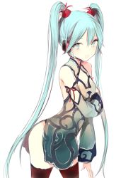 Rule 34 | 1girl, :o, bare shoulders, black thighhighs, blue dress, blue eyes, blue hair, breasts, china dress, chinese clothes, cleavage, cleavage cutout, clothing cutout, cowboy shot, detached sleeves, dress, hair between eyes, hair bobbles, hair ornament, hatsune miku, hip focus, long hair, long sleeves, looking at viewer, lpip, matching hair/eyes, open mouth, project diva (series), project diva f, red ribbon, ribbon, side slit, simple background, sleeveless, sleeveless dress, small breasts, solo, standing, thighhighs, twintails, very long hair, vocaloid, white background, world&#039;s end dancehall (vocaloid)