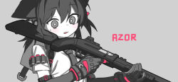 Rule 34 | 1girl, animal ears, arm belt, arm warmers, artist name, bandolier, black gloves, blush, chinese commentary, commentary request, ears down, gloves, greyscale, gun, highres, holding, holding gun, holding weapon, looking at object, lurenjia, monochrome, necktie, open mouth, original, over shoulder, pink gloves, raised eyebrows, reloading, short twintails, shotgun, simple background, solo, spot color, sweatdrop, twintails, two-tone gloves, upper body, weapon, weapon over shoulder, wide-eyed