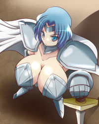 Rule 34 | 1girl, akai akasaki, armor, blue eyes, breasts, cape, female focus, huge breasts, md5 mismatch, solo, sword, weapon
