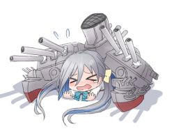 Rule 34 | &gt; &lt;, 10s, 1girl, ahoge, bad id, bad pixiv id, bow, bowtie, chibi, closed eyes, green hair, heavy, kantai collection, kiyoshimo (kancolle), long sleeves, machinery, solo, tears, twintails, wavy mouth, white background, yuyuzuki (yume usagi)