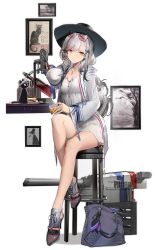 Rule 34 | 1girl, alcohol, azur lane, bag, barcode, black hat, black panties, blush, boots, breasts, butterfly hair ornament, cannon, cat, cleavage, cross-laced footwear, cup, dress, dunkerque (afternoon venus) (azur lane), dunkerque (azur lane), expressions, eyewear on head, full body, grey hair, hair ornament, hair ribbon, hat, high heels, highres, holding, holding cup, jacket, jewelry, knee up, lace-up boots, large breasts, liduke, logo, long hair, looking at viewer, necklace, official alternate costume, official art, open clothes, open jacket, panties, photo (object), pink eyes, ribbon, rigging, ring, see-through, sidelocks, sitting, solo, stool, sunglasses, tinted eyewear, transparent background, tress ribbon, underwear, white dress, white jacket, wide sleeves