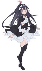 Rule 34 | 1girl, absurdres, ahoge, black dress, black thighhighs, blue eyes, closed mouth, copyright request, dress, flat chest, full body, garter straps, grey hair, head tilt, high heels, highres, infinite dendrogram, long hair, long sleeves, looking at viewer, nemesis (infinite dendrogram), sankomichi, simple background, skirt, smile, solo, thighhighs, white background, white skirt