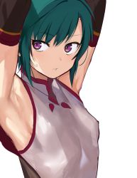 Rule 34 | 1other, ahoge, androgynous, armpits, arms up, bad id, bad twitter id, breasts, chinese clothes, green hair, highres, konbu wakame, nijisanji, purple eyes, ryuushen, short hair, small breasts, virtual youtuber