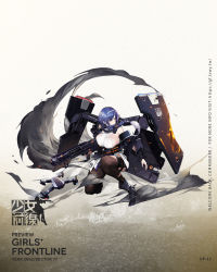 Rule 34 | 1girl, baggy clothes, ballistic shield, black footwear, black pantyhose, blue eyes, blue hair, boots, braid, breasts, bullpup, character name, double-barreled shotgun, dp-12 (girls&#039; frontline), drone, floating hair, full body, girls&#039; frontline, gun, hair over shoulder, hairband, high heel boots, high heels, highres, holding, holding gun, holding weapon, jacket, large breasts, long hair, looking afar, multicolored hair, multiple-barrel firearm, official art, on one knee, pandea work, pantyhose, pump-action shotgun, pump action, purple jacket, shield, shotgun, side-by-side-barreled shotgun, sidelocks, single braid, skindentation, skirt, sleeveless, smoke, solo, standard manufacturing dp-12, thigh strap, thighhighs, torn clothes, turtleneck, unmanned aerial vehicle, vertical forward grip, weapon, white hairband, wind