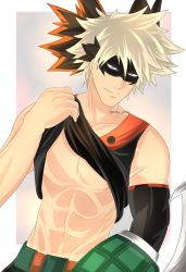 Rule 34 | 1boy, abs, absurdres, bad id, bad twitter id, bakugou katsuki, body hair, boku no hero academia, highres, male focus, manly, muscular, pectorals, puffy chest, self-upload, short hair, smile, sshu, topless male