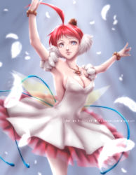 Rule 34 | 00s, 1girl, ahoge, armpits, arms up, ballerina, ballet, bare shoulders, blue eyes, bracelet, breasts, chanti (chantilin), cleavage, crown, dancing, detached sleeves, dress, feathers, huge ahoge, impossible clothes, impossible dress, jewelry, mini crown, multicolored hair, necklace, pink hair, princess tutu, princess tutu (character), puffy sleeves, short hair, sideboob, smile, solo, strapless, strapless dress, tutu, watermark, white hair