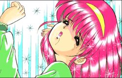 Rule 34 | 1girl, ayumi-chan monogatari, ayumi (ayumi-chan monogatari), blush, crying, closed eyes, game cg, hairband, implied chikan, implied molestation, lowres, moaning, red hair, retro artstyle, saliva, tears