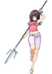 Rule 34 | 1girl, breasts, friulian spear, holding, holding polearm, holding spear, holding trident, holding weapon, itsuwa, legs, medium breasts, polearm, simple background, solo, spear, thighs, toaru majutsu no index, trident, weapon