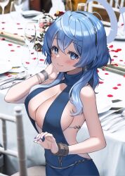 Rule 34 | 1girl, aile (crossroads), ako (blue archive), ako (dress) (blue archive), bare shoulders, blue archive, blue eyes, blue hair, breasts, cleavage, dress, highres, large breasts, looking at viewer, smile, solo