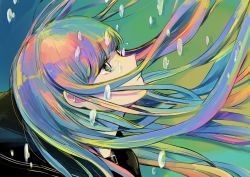 Rule 34 | 1girl, commentary request, floating, floating hair, highres, long hair, multicolored hair, original, portrait, profile, rainbow hair, richard-kun, solo, tears, water drop