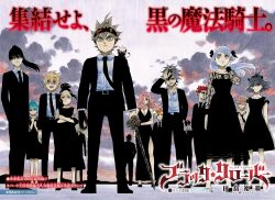 Rule 34 | 5girls, 6+boys, artist name, asta (black clover), belt, black belt, black bulls, black bulls (emblem), black clover, black dress, black hair, black headband, black necktie, black pants, black ribbon, black suit, blonde hair, blue eyes, blue hair, breasts, brown hair, business suit, charmy pappitson, cleavage, closed mouth, collared shirt, copyright name, dress, everyone, facing back, finral roulacase, formal, gauche adlai, gordon agrippa, green eyes, grey (black clover), grey eyes, grey hair, hair ribbon, hand in own hair, hand in pocket, hand on own face, headband, henry legolant, highres, holding, holding sword, holding weapon, liebe (black clover), looking at viewer, luck voltia, magna swing, medium breasts, multicolored hair, multiple boys, multiple girls, nacht faust, necktie, noelle silva, official art, pants, pink eyes, pink hair, red eyes, red hair, ribbon, secre swallowtail, see-through, see-through sleeves, shirt, sky, small breasts, smile, standing, suit, sword, tabata yuuki, vanessa enoteca, weapon, white shirt, yami sukehiro, zora ideale