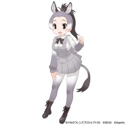Rule 34 | 1girl, animal ears, black eyes, donkey (kemono friends), extra ears, kemono friends, kemono friends 3, long hair, looking at viewer, official art, simple background, solo, tachi-e, tail, yoshizaki mine (style)