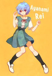 Rule 34 | ayanami rei, blue hair, blush, child, high socks, highres, neon genesis evangelion, red eyes, school uniform, short hair, sinkobo, skirt