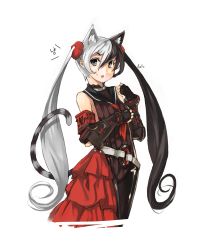 Rule 34 | 10s, 1girl, animal ears, blade &amp; soul, cat ears, cat tail, highres, long hair, multicolored hair, nellen, open mouth, pohwaran, simple background, solo, split-color hair, tail, two-tone hair, very long hair, white background