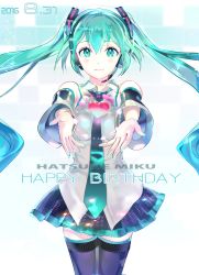 Rule 34 | 10s, 119, 1girl, 2016, aqua eyes, aqua hair, artist name, bad id, bad pixiv id, birthday, black thighhighs, boots, character name, commentary request, dated, derivative work, detached sleeves, happy birthday, hatsune miku, headset, heart, heart on chest, long hair, looking at viewer, nail polish, necktie, shirt, skirt, sleeveless, sleeveless shirt, solo, thigh boots, thighhighs, twintails, very long hair, vocaloid, zettai ryouiki