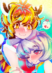 Rule 34 | 2girls, :3, ;), animal ears, black hair, blonde hair, closed mouth, hair ornament, hakkasame, jewelry, kemonomimi mode, looking at another, mouse ears, multicolored hair, multiple girls, nazrin, one eye closed, pendant, red eyes, short hair, silver hair, smile, streaked hair, tail, tiger ears, tiger tail, toramaru shou, touhou, twitter username, two-tone hair, yellow eyes