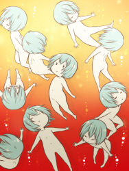 Rule 34 | 6+girls, ass, ayanami rei, blue hair, bubble, chibi, clone, completely nude, floating, gradient background, lcl, multiple girls, neon genesis evangelion, nude, orihara sachiko