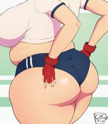 Rule 34 | 1girl, animated, animated gif, artist name, ass, ass focus, belly, blush, bouncing breasts, breasts, buruma, coffeeslice, fat, fingerless gloves, glasses, gloves, green hair, gym uniform, huge ass, jiggle, large breasts, motion lines, nerd (coffeeslice), original, plump, red gloves, short hair, solo, thick thighs, thighs