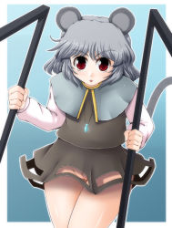 Rule 34 | 1girl, akatuki (yamina), animal ears, female focus, gradient background, grey hair, jewelry, mouse ears, mouse tail, nazrin, pendant, pussy, red eyes, skirt, solo, tail, touhou